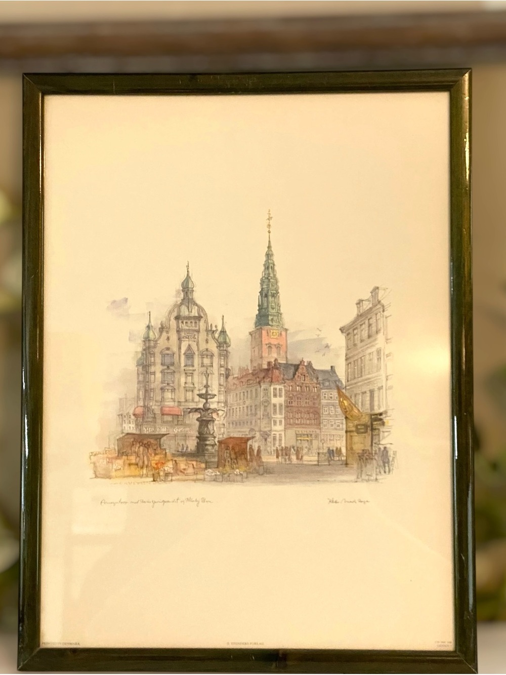 Vintage Signed Mads Stage Danish City Scape Framed Under Glass Print #3